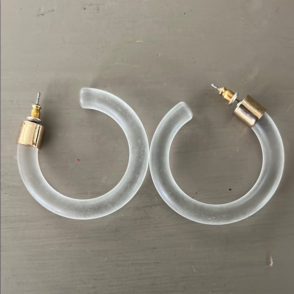 Frosted Clear Hoop Earrings with Gold Accents